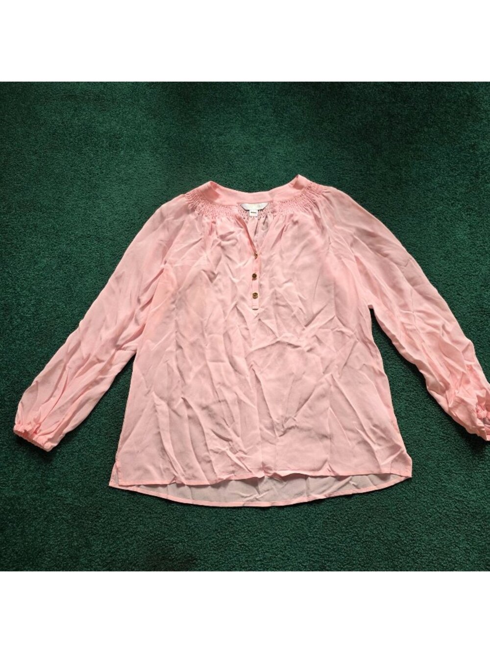 Lilly Pulitzer Elsa Silk Top Blouse Sz M Pink Muse Long Sleeve Gold Buttons EUC